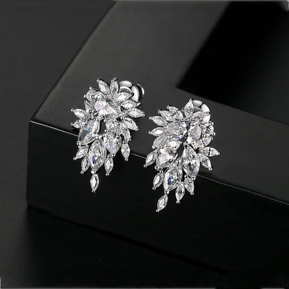 Crystal and Cubic Zirconia Silver-Plated Botanical Drop Earrings, silver stud earrings for women, side view