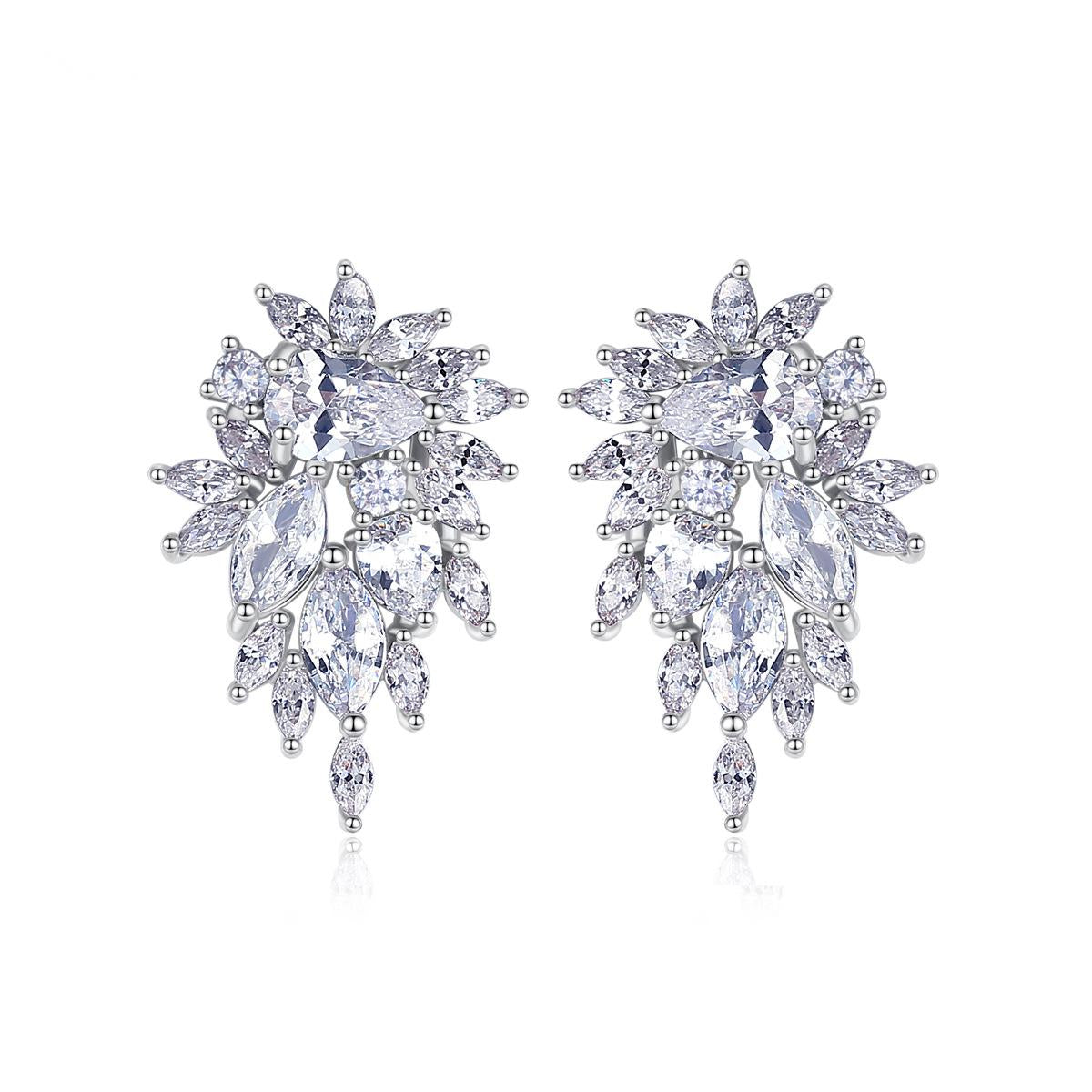 Crystal and Cubic Zirconia Silver-Plated Botanical Drop Earrings, silver stud earrings for women, front view