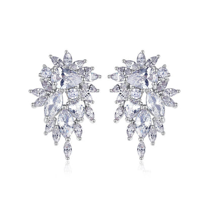 Crystal and Cubic Zirconia Silver-Plated Botanical Drop Earrings, silver stud earrings for women, front view