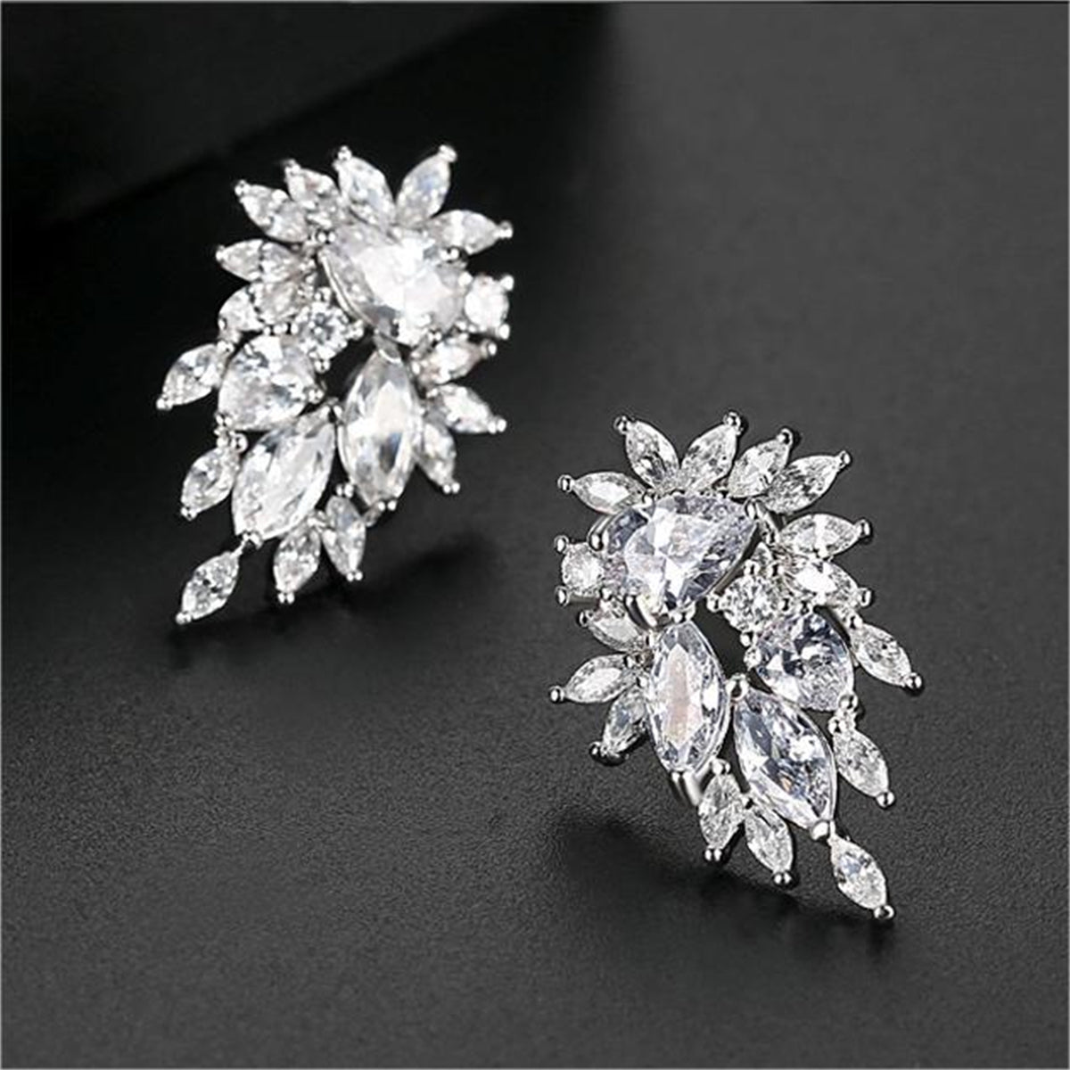 Crystal and Cubic Zirconia Silver-Plated Botanical Drop Earrings, silver stud earrings for women, lifestyle look