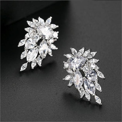 Crystal and Cubic Zirconia Silver-Plated Botanical Drop Earrings, silver stud earrings for women, lifestyle look