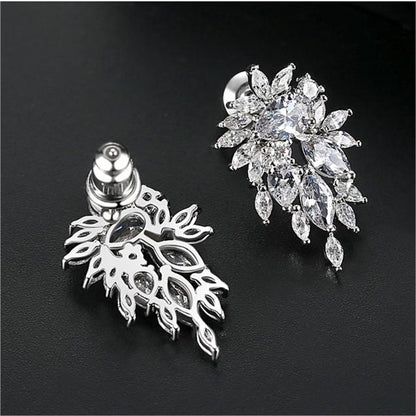 Crystal and Cubic Zirconia Silver-Plated Botanical Drop Earrings, silver stud earrings for women, detail close-up