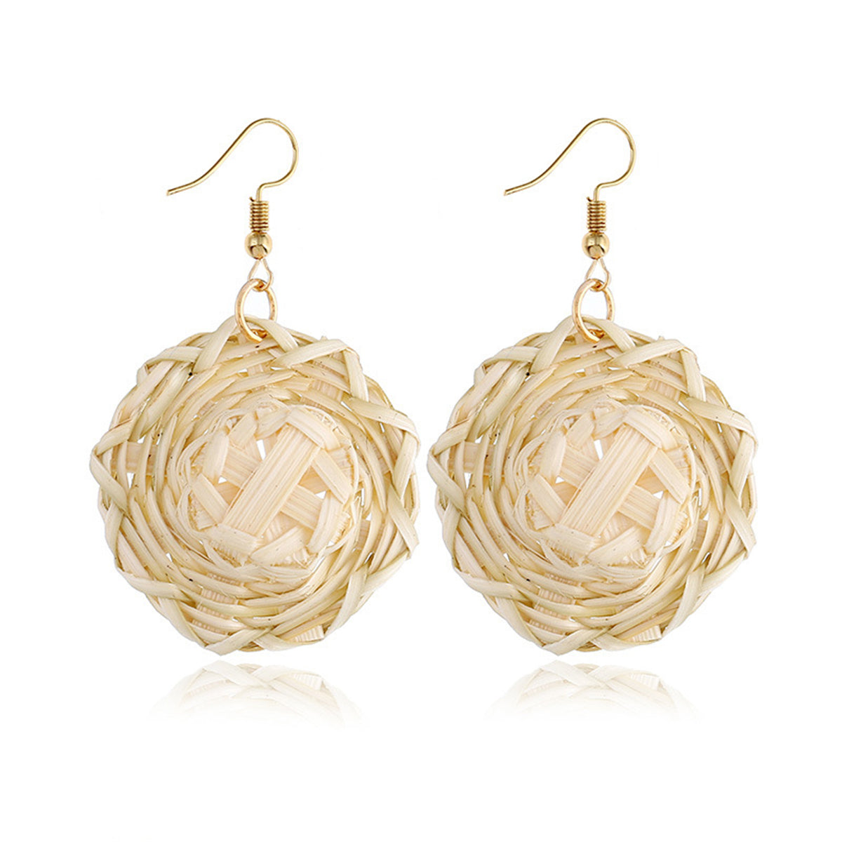 18K Gold-Plated Rattan Hat Drop Earrings, gold drop earrings for women, dainty minimalist design, side view