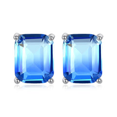 Blue Crystal & Silver-Plated Radiant-Cut Stud Earrings