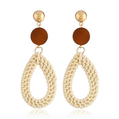 Dark Wood & Light Rattan Teardrop Earrings