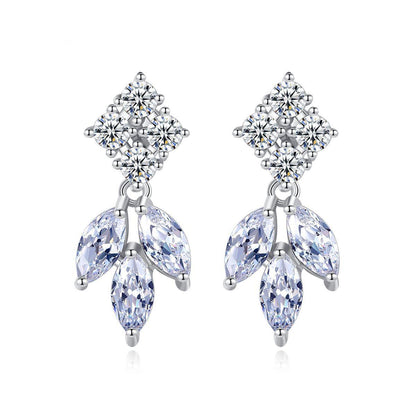 Marquise Crystal and Cubic Zirconia Leaf Drop Earrings, drop earrings for women, botanical inspired, side view