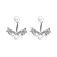 Cubic Zirconia & Pearl V Ear Jackets