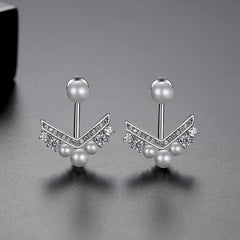 Cubic Zirconia & Pearl V Ear Jackets
