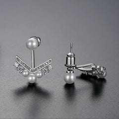 Cubic Zirconia & Pearl V Ear Jackets