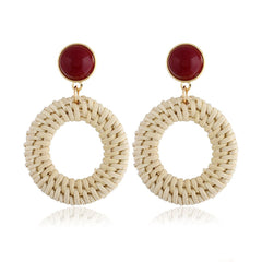 Red Agate & Rattan Open Circle Drop Earrings