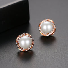 Pearl & Cubic Zirconia 18K Rose Gold-Plated Blossom Stud Earrings