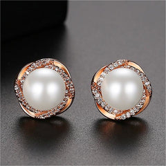 Pearl & Cubic Zirconia 18K Rose Gold-Plated Blossom Stud Earrings