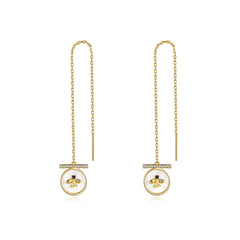 Cubic Zirconia & Shell 18K Gold-Plated Bee Round Ear Threaders