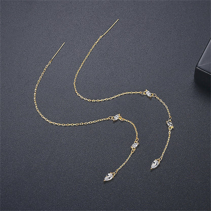 Pear Crystal and 18K Gold-Plated Ear Threader, gold drop earrings for women, elegant gift for her, side view
