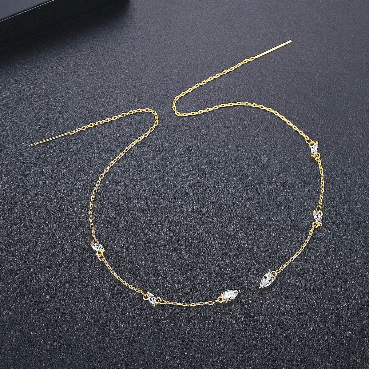 Pear Crystal and 18K Gold-Plated Ear Threader, gold drop earrings for women, elegant gift for her, detail close-up