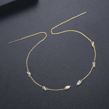 Pear Crystal and 18K Gold-Plated Ear Threader, gold drop earrings for women, elegant gift for her, detail close-up