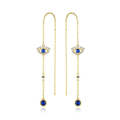Crystal and Cubic Zirconia 18K Gold-Plated Eye Ear Threaders, gold drop earrings for women, everyday style, front view