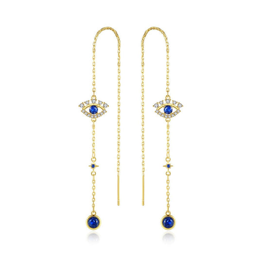 Crystal and Cubic Zirconia 18K Gold-Plated Eye Ear Threaders, gold drop earrings for women, everyday style, front view