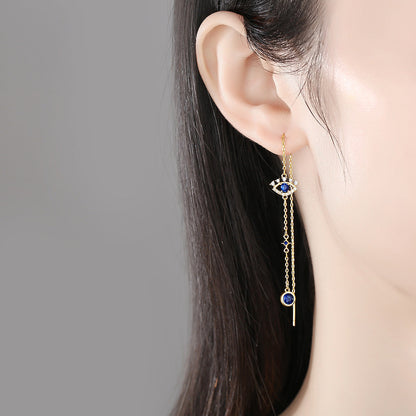 Crystal and Cubic Zirconia 18K Gold-Plated Eye Ear Threaders, gold drop earrings for women, everyday style, lifestyle look