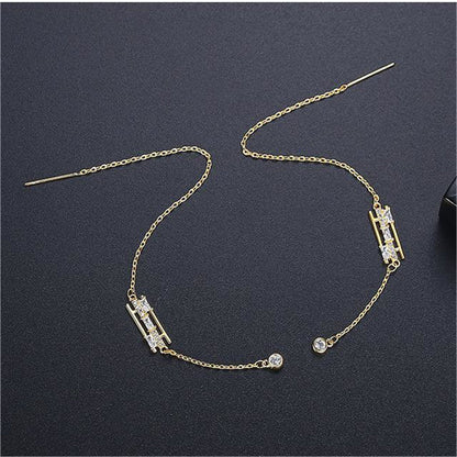 Cubic Zirconia and Crystal 18K Gold-Plated Ear Threaders, gold drop earrings for women, detail close-up