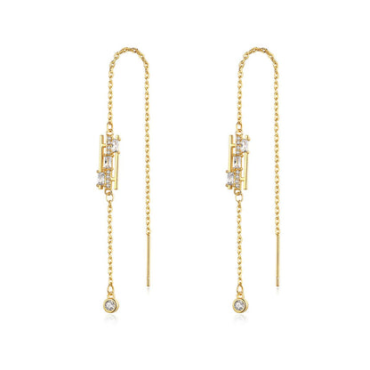 Cubic Zirconia and Crystal 18K Gold-Plated Ear Threaders, gold drop earrings for women, dainty minimalist design, front view