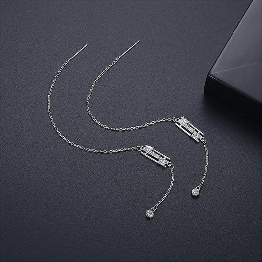 Crystal and Cubic Zirconia Bar Threader Earrings, drop earrings for women, botanical inspired, front view