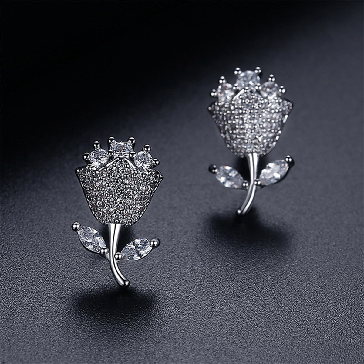 Crystal and Cubic Zirconia Rose Stud Earrings, stud earrings for women, elegant gift for her, front view