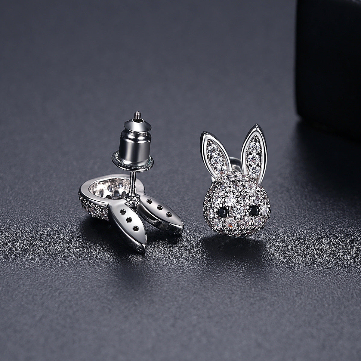 Cubic Zirconia & Silver-Plated Rabbit Stud Earrings