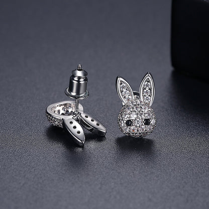 Cubic Zirconia and Silver-Plated Rabbit Stud Earrings, silver stud earrings for women, lifestyle look