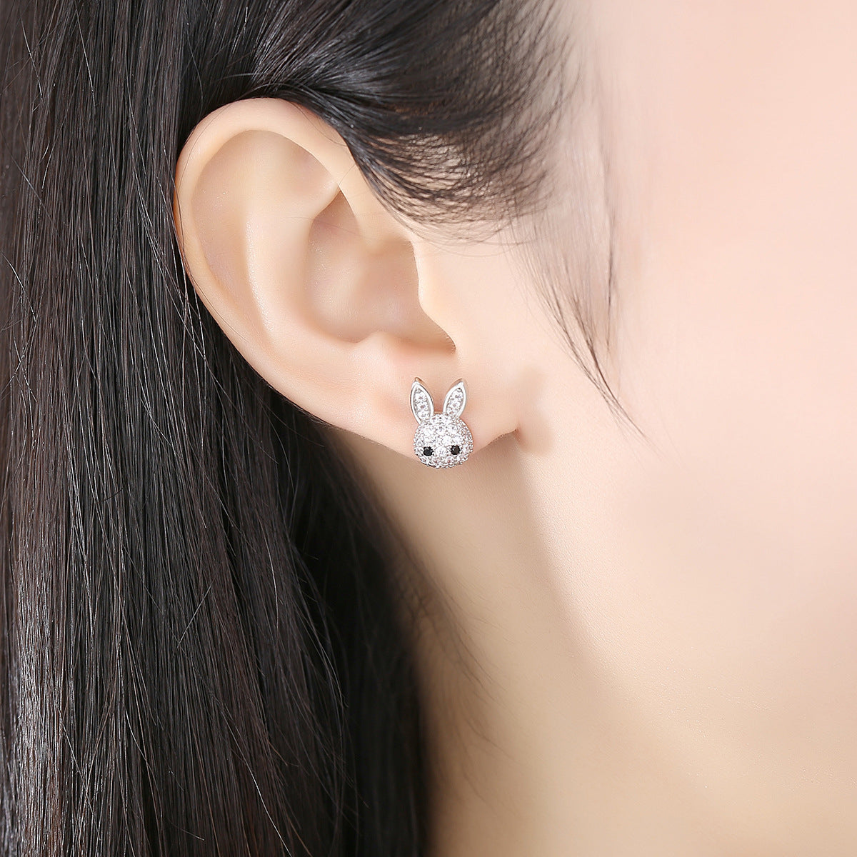 Cubic Zirconia and Silver-Plated Rabbit Stud Earrings, silver stud earrings for women, vintage-inspired design, styled look