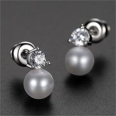 Cubic Zirconia & Pearl Round Stud Earrings