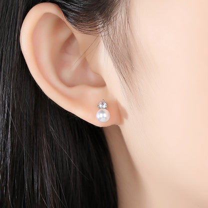 Cubic Zirconia and Pearl Round Stud Earrings, stud earrings for women, botanical inspired, side view