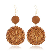 Dark Wood & Rattan Round Drop Earrings