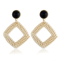 Blue Agate & Rattan Rhombus Drop Earrings - streetregion