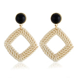 Blue Agate & Rattan Rhombus Drop Earrings - streetregion