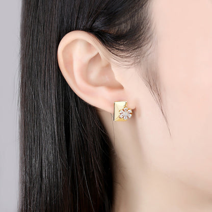 Crystal and Cubic Zirconia Floral Rectangle Stud Earrings, stud earrings for women, vintage-inspired design, lifestyle look