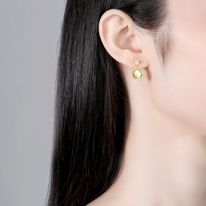 Cubic Zirconia and 18K Gold-Plated Star Round Drop Earrings, gold drop earrings for women, botanical inspired, lifestyle look