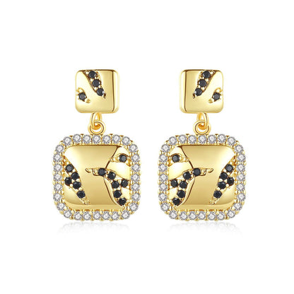 Black Cubic Zirconia and 18K Gold-Plated Halo Square Drop Earrings, gold drop earrings for women, styled look