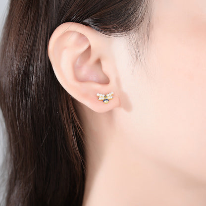 Pearl and Cubic Zirconia 18K Gold-Plated Bee Stud Earrings, gold stud earrings for women, botanical inspired, lifestyle look