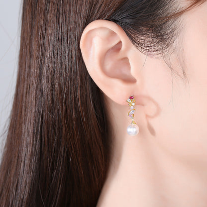 Cubic Zirconia and Pearl 18K Gold-Plated Butterfly Huggie Earrings, gold huggie earrings, lifestyle look