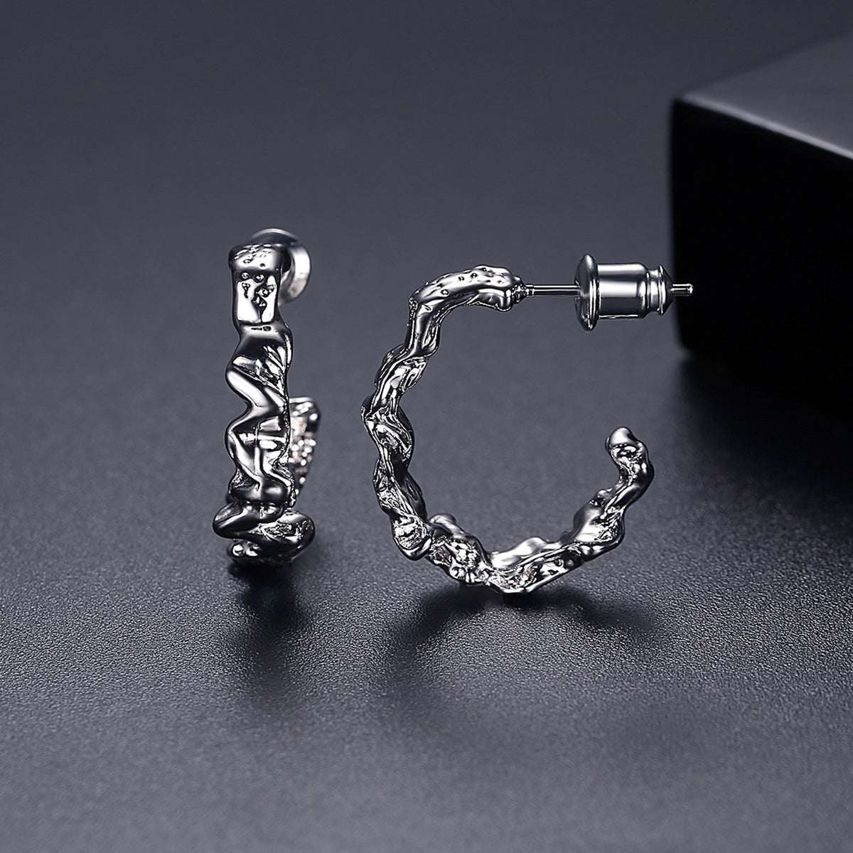 Silver-Plated Textured Hoop Earrings, elegant gift for her, front view