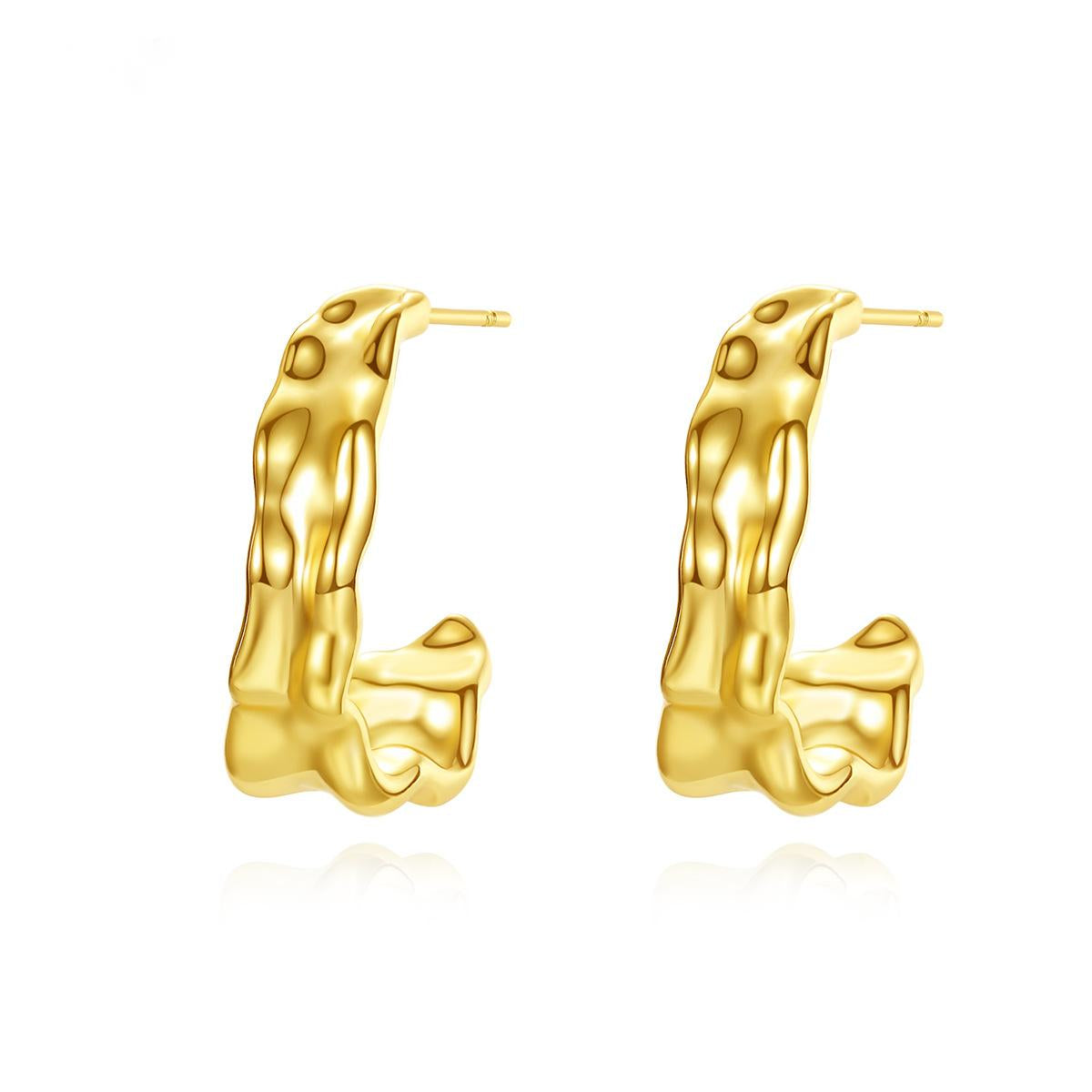 18K Gold-Plated Floral Hoop Earrings, botanical inspired, side view
