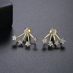 Crystal & 18K Gold-Plated Moon & Star Ear Jackets