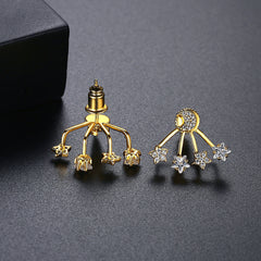 Crystal & 18K Gold-Plated Moon & Star Ear Jackets