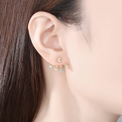 Crystal & 18K Gold-Plated Moon & Star Ear Jackets