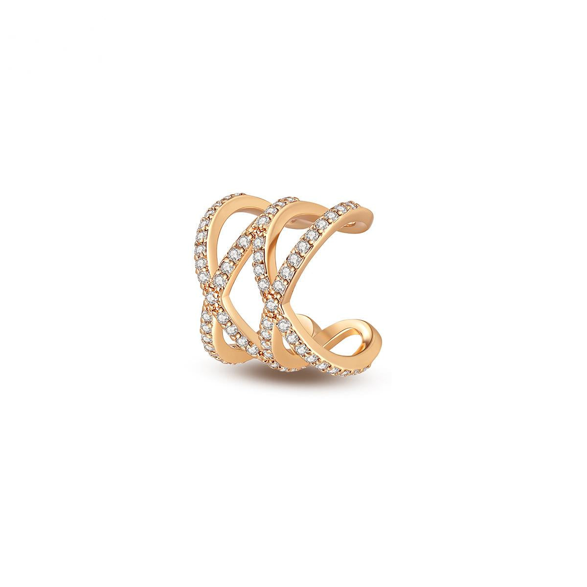 Cubic Zirconia and 18K Gold-Plated Crisscross Ear Cuff, gold stud earrings for women, everyday style, front view