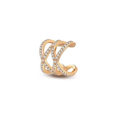 Cubic Zirconia and 18K Gold-Plated Crisscross Ear Cuff, gold stud earrings for women, everyday style, front view