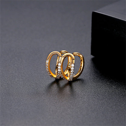 Cubic Zirconia and 18K Gold-Plated Crisscross Ear Cuff, gold stud earrings for women, everyday style, side view