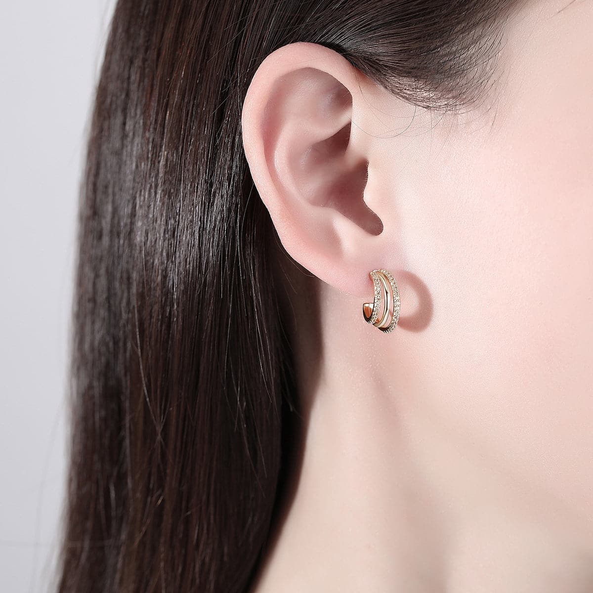 Cubic Zirconia and 18K Gold-Plated Layered Huggie Earrings, gold huggie earrings, everyday style, lifestyle look