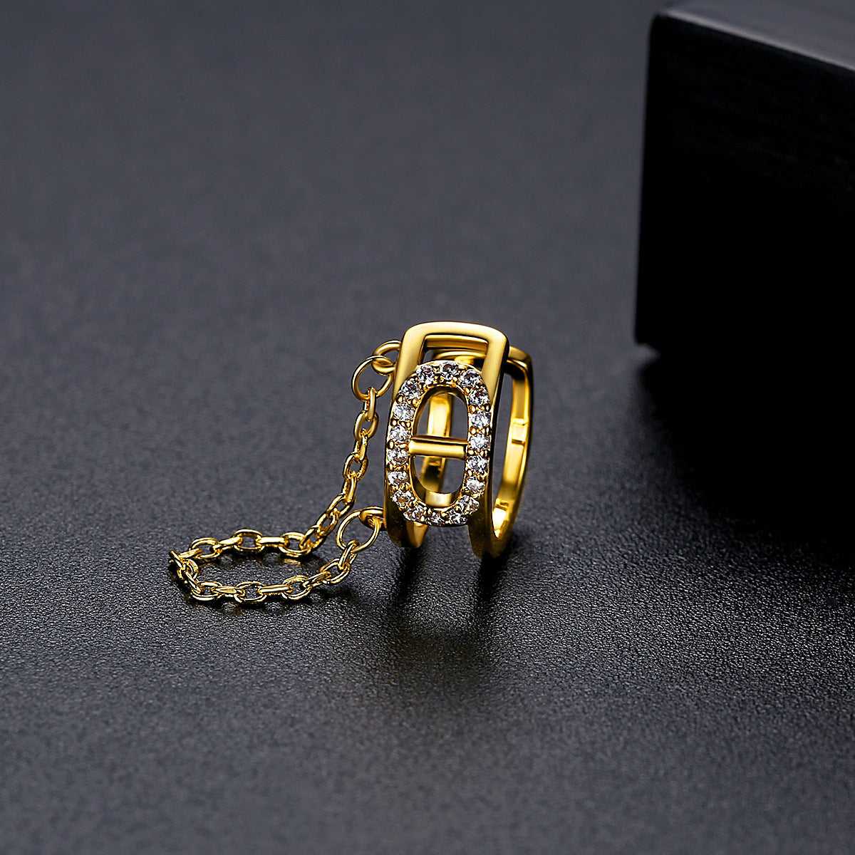 Cubic Zirconia and 18K Gold-Plated Chain Ear Cuff, gold drop earrings for women, dainty minimalist design, side view